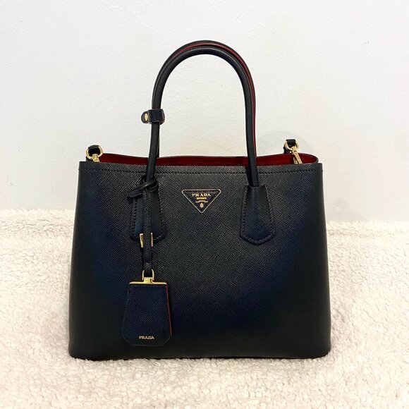 Prada Medium Saffiano Double Bag in Black / Red - Picture 1 of 16